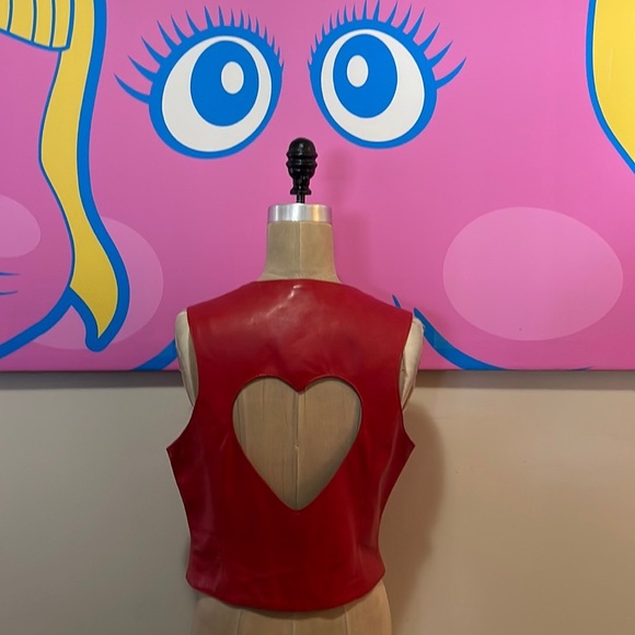 Moschino Red Leather Cut Out Heart Vest